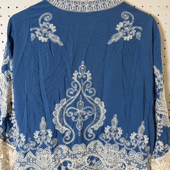 New York & Company Kimono Cardigan Women's XS Blue Rayon Open Front Crochet NWT - Picture 9 of 12